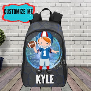Sac à dos personnalisé pour tout-petits avec nom pour les joueurs de football américain, sac à dos avec nom avec sac à lunch assorti pour les enfants sportifs