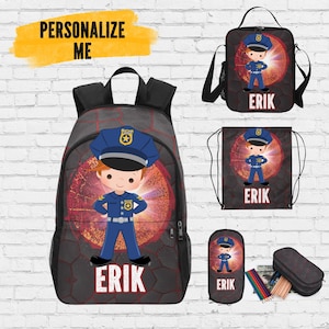 Sac à dos pour flic pour garçons entièrement personnalisé - Ajoutez un nom, choisissez un garçon - Sac à dos cool pour garçons - Sac à dos de police personnalisé pour enfants - Sac pour garçons