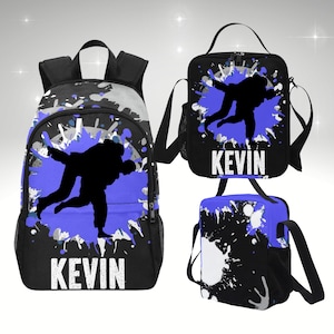 Sac à dos garçon pour enfants de Jiu Jitsu, ensemble sac à dos de judo et boîte à lunch personnalisés, sac à dos pour enfants avec boîte à lunch assortie pour fans d'arts martiaux