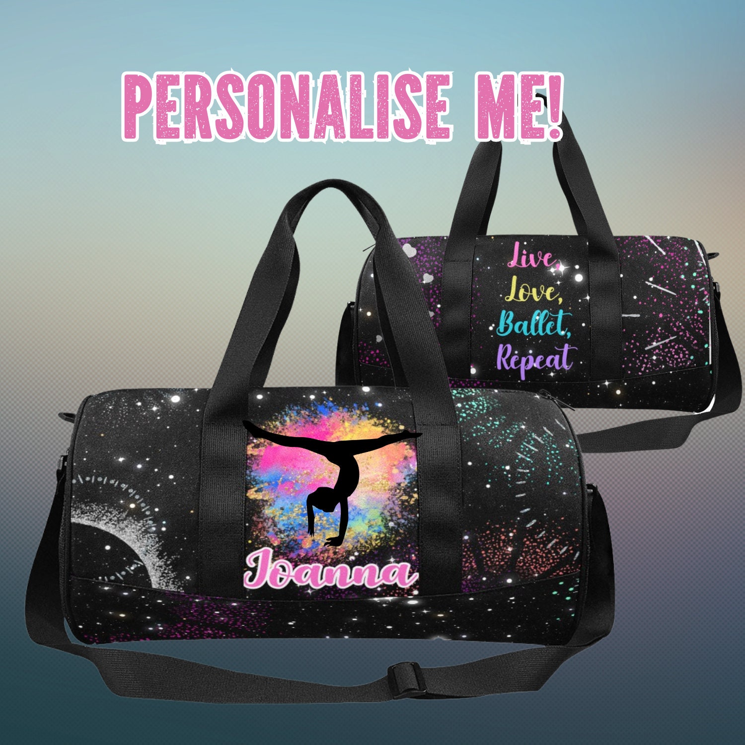 Custom Gymnastics with Name/Text Duffel Bag (Personalized