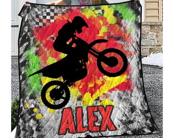 Custom Boys Motorcross Quilt Cover And Pillow Set,  Personalise Dirt BIke Bedding, Biker Bedroom Ideas, Motor Cross Bik Bedding for Kids