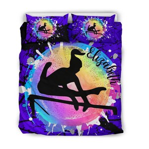 Personalized Gymnastics Bed Cover and Pillows Set, Customized Bed Set for Gymnasts, Gymnastics Duvet Cover Set With Name Message Quotes