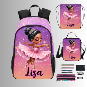 Sac à dos ballerine personnalisé pour enfant avec danseuse de ballet, Sac à dos de danse classique pour fille, Sac de danse personnalisé pour école, Sac à dos avec nom,