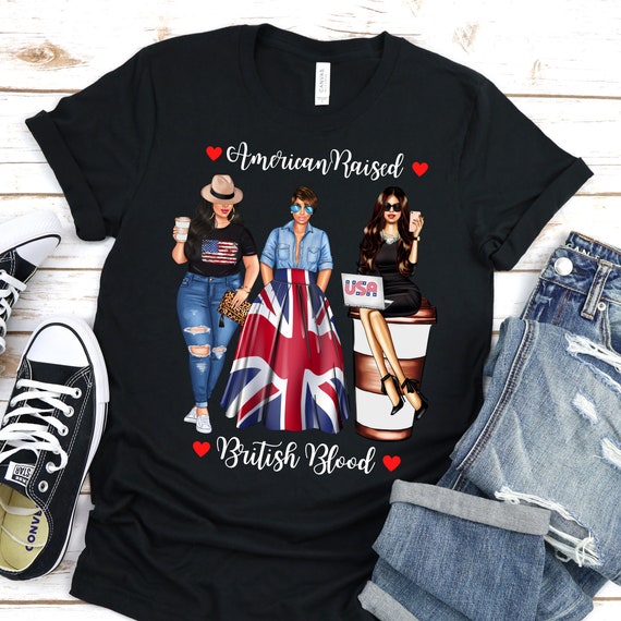 Camiseta britanica americana para mujer camisa de sangre americana y britanica camisa de mujer inglesa para mujeres americanas raices del Reino Unido nacidas criadas en EE.UU. Etsy Espana