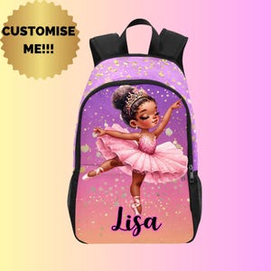 Sac à dos personnalisé pour ballerine noire - Sac de ballet pour fille noire - Sac à dos afro-américain pour ballerine - Sac à lunch assorti