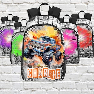 Sac à dos Monster Trucks pour garçons, sacs de rentrée pour fans de Monster Trucks, sacs à dos de sports extrêmes et d'autocross pour enfants