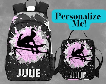 Gymnastics Backpack And Matching Lunchbag, Personalized School Bag for Gymnast Teenagers Bag With Name on, Bar Queen Gymnastics