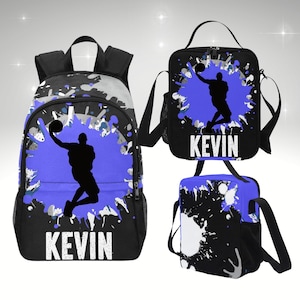 Sac à dos garçon pour basket-ball pour enfants, ensemble sac à dos de basket-ball personnalisé et boîte à lunch, sac à dos pour enfants avec boîte à lunch assortie pour basket-ball