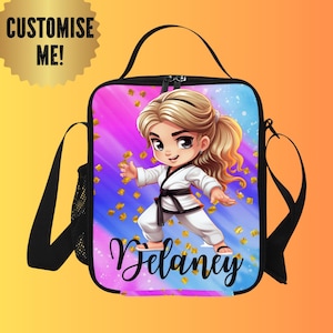 Sacs à lunch de karaté avec nom pour fille, sac à lunch de taekwondo pour toute-petite fille, sacs de rentrée des classes de maternelle pour jeunes filles