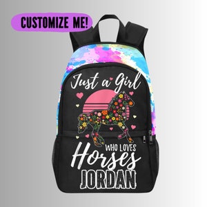 Sac à dos Just A Girl Who Loves Horses pour enfants - Cadeau pour les amateurs de chevaux - Sac à dos équestre pour cavaliers - Cartable pour filles avec chevaux -
