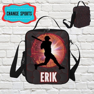 Boîte à lunch de baseball personnalisée pour garçons, sac à lunch personnalisé pour garçons de baseball - cadeau pour les enfants sportifs de la rentrée des classes de baseball, avec bretelles