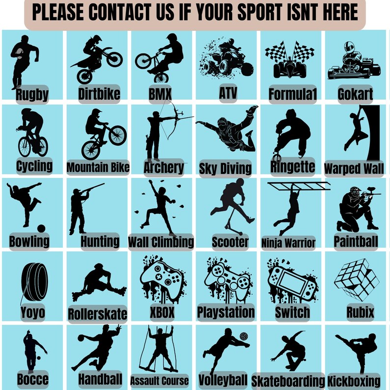 a poster showing different types of sports related items