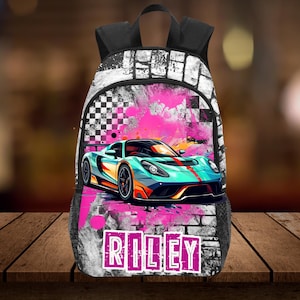 Sac à dos de voiture pour garçons, sacs de rentrée pour les fans de voitures de luxe, sacs à dos de sports extrêmes et d'autocross pour enfants avec nom