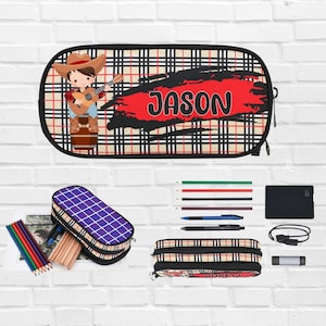Trousse avec nom country pour garçons, trousse de cow-boy pour enfants, papeterie personnalisée pour tout-petits garçons pour la rentrée des classes