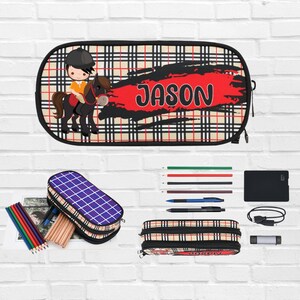 Trousse d'équitation pour garçons avec nom, trousse personnalisée pour la rentrée des classes pour cavaliers enfants, papeterie pour garçons