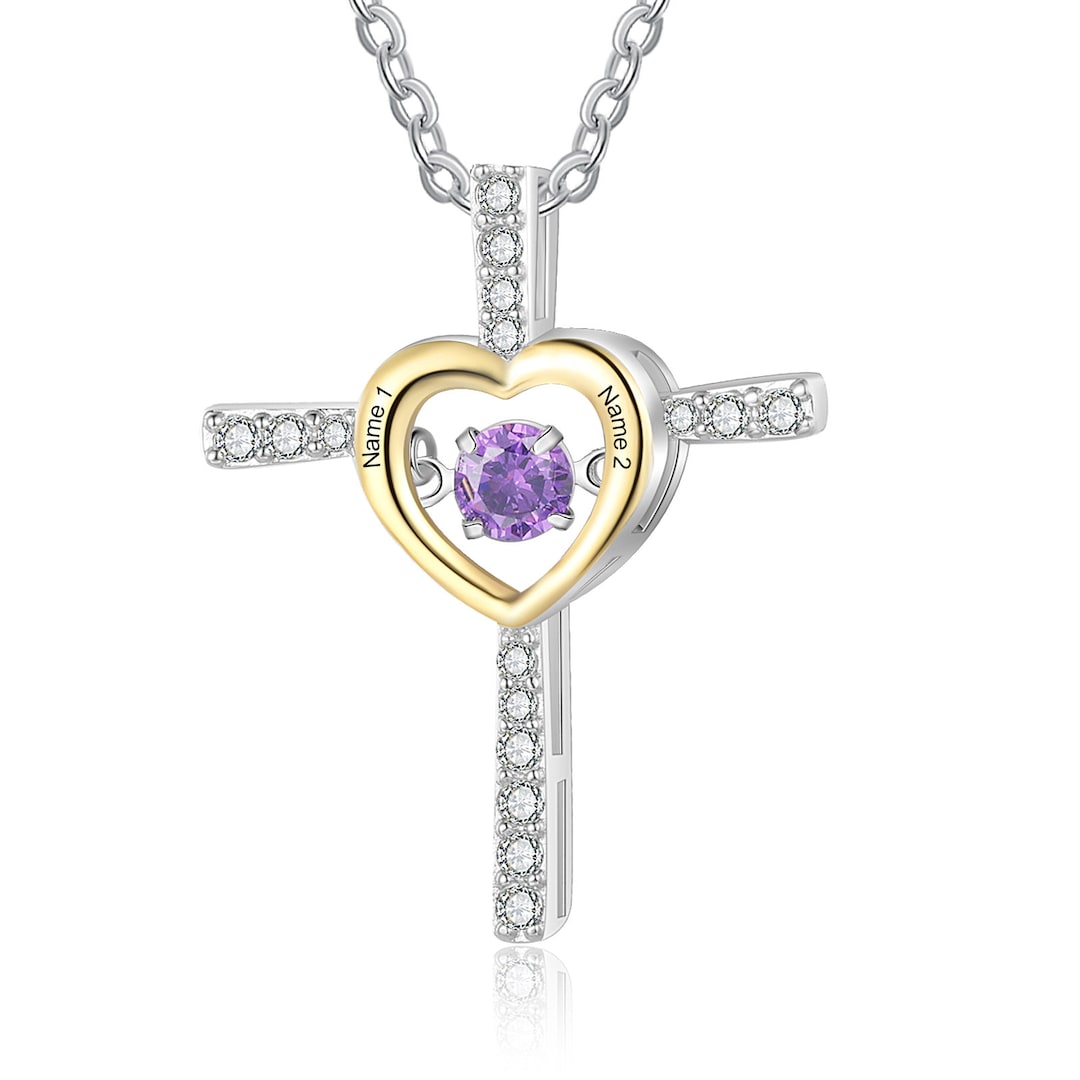 Birthstone Cross Necklace With Birthstone Christian Necklace Etsy