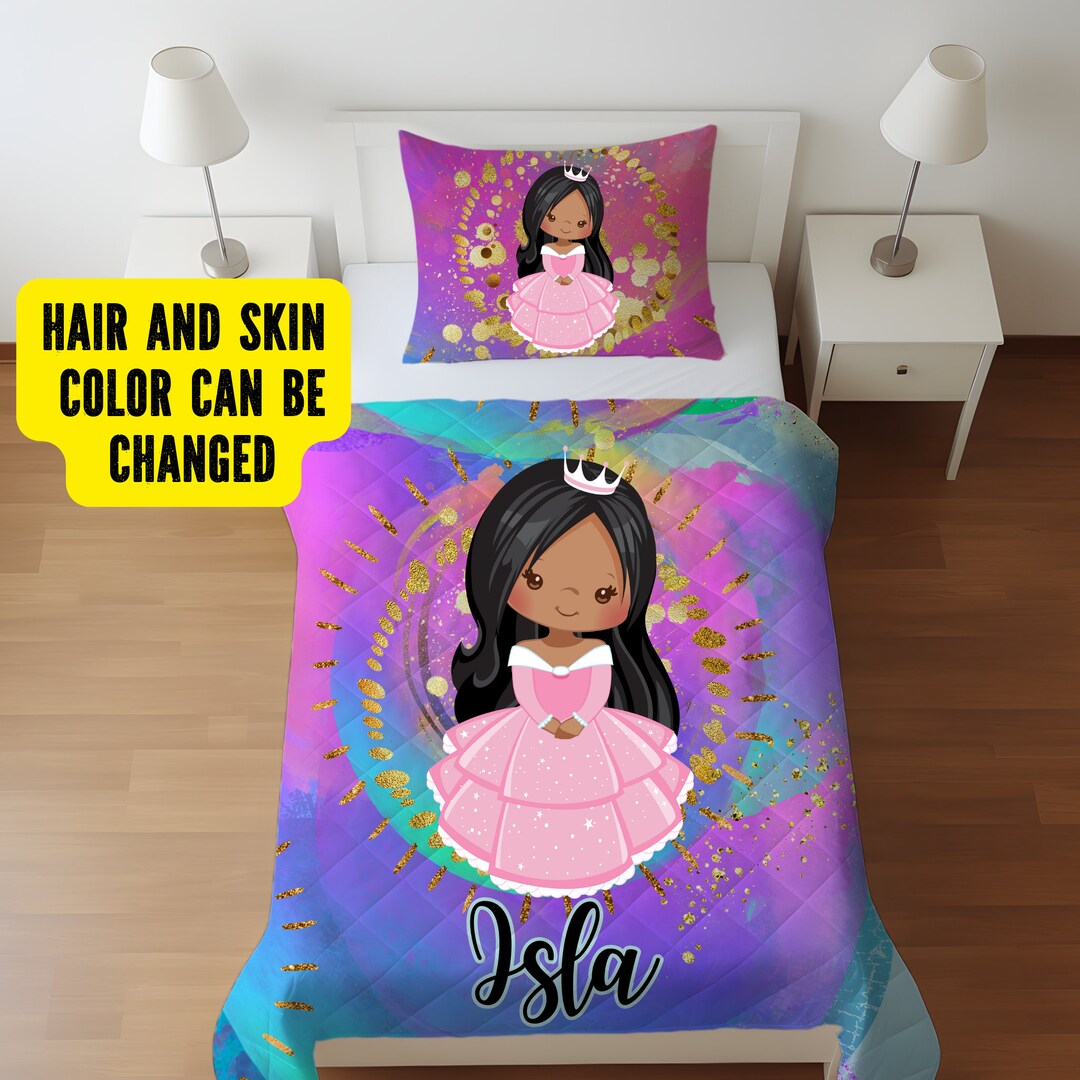 Custom African Girls Quilt Cover and Pillow Set, Personalised Black ...