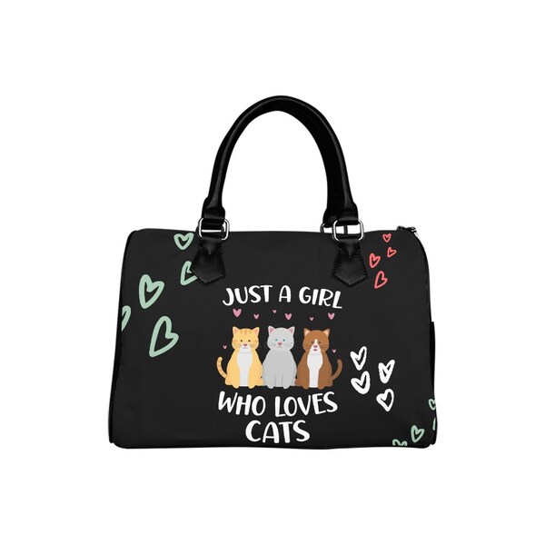 Just A Girl Who Loves Cats Handbag, Cat Faux Leather Bags for Women With Animal Pattern,  Cat bags for Ladies, Custom Bags With Animals on