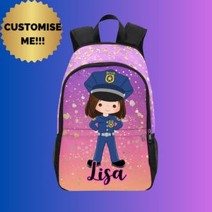 Personalized Cop Backpack for Girls - Customized Police Backpack for Kids - Cool Police Gift for Toddlers Youths Young Kids for School