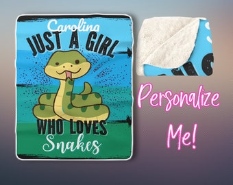 Funny Personalized Snake  Blanket With Name On, Custom Bed Throw for Women And Girls, Gift for Snake  Lover, Retro VIntage Reptile Gift