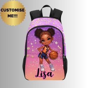 Sac à dos de basket-ball noir personnalisé pour fille, cartable de basket-ball personnalisé pour filles afro-américaines - Cartable pour fille entièrement personnalisable