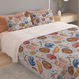 Retro Baseball Duvet Set for Kids, Watercolor Baseball Bedding Set