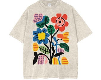 Oversized Floral Shirt for Men, Pressed Flowers T-shirts, Floral