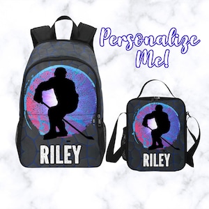 Sac à dos de hockey sur glace pour garçons personnalisé avec nom - Sac de hockey sur glace personnalisé pour enfants - Sac isotherme pour lycéen ou joueur universitaire