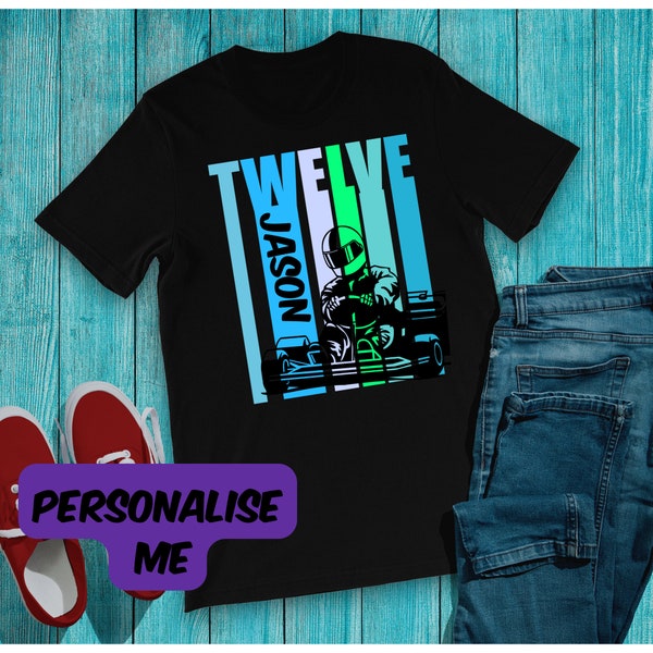 Kids Personalized 12th Birthday Go Karting Shirt - Boys 14 Today Go Kart Shirt Fully Customized With Name  Go karting Birthday Group