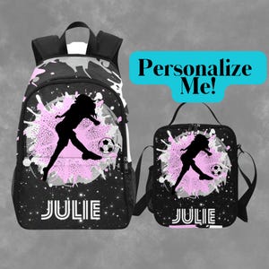 Sac à dos de football personnalisé et sac à lunch assorti, cartable personnalisé pour adolescentes de football, sac avec nom dessus, sac à dos pour footballeuses