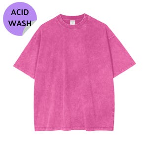 Pink Oversized Acid Wash Shirt for Women, Japanese Streetwear Clothing, Plain Pink Acid Washed TShirts in Oversize Style, Baggy Shirts