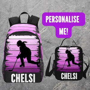 Sac à dos personnalisé pour filles de hockey sur glace - Sac à dos de hockey sur glace avec nom - Cartable pour joueurs de hockey sur glace, enfants, jeunes
