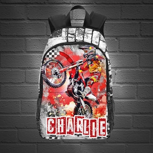 Sacs à dos de motocross rouges pour enfants, Sacs à dos de motocross personnalisés pour garçons, Sacs de motocross personnalisés pour écoliers, Cadeaux pour motocyclistes