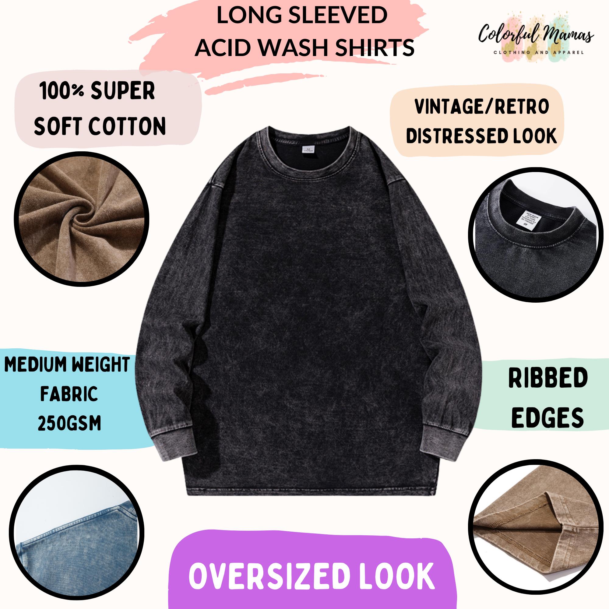 Mens Acid Wash Long Sleeve Tshirt, Fall Shirts for Men