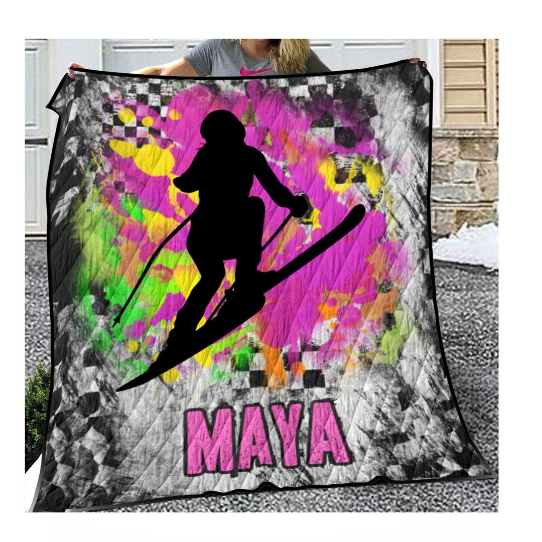 Personalized Girls Ski Quilt Cover Set, Personalise Teens Skiing Bedding, Skier Bedroom Ideas