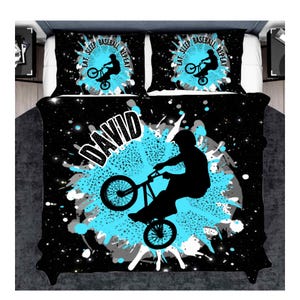 Personalized BMX Duvets Cover Set For Boys, Customized Bedding Set for BMX Kids, Bedroom Duvet And Pillow Set King Full Set Children Kids
