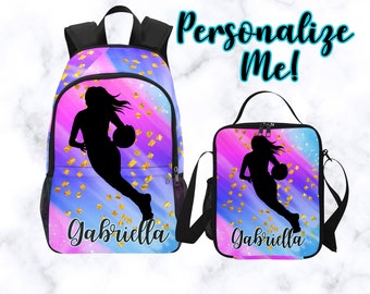 Girls Basketball Backpack Personalized With Name On-  Customized Basketball Bag With Matching Lunchbag- Basketball Bags for Toddlers Kids