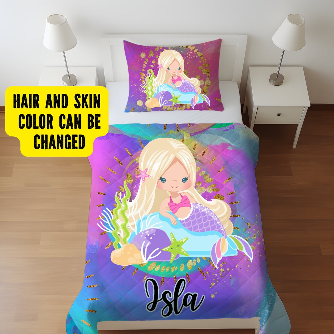 Custom Girls Mermaid Quilt Cover and Pillow Set Personalised Etsy