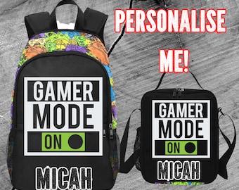 Personalized Gamer Mode On Backpack For  Boys, Boy Gamer Backpack With Name On, Boy Gaming Backpack for School Bag for Sports, Video Gamer