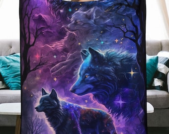 Customized Wolf Blanket for Kids And Adults, Personalized Blankets for Wolf Moms, Wolves Bedding, Wolf Bedroom Ideas, Custom Wolf Gifts