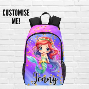 Sac à dos personnalisé sirène avec nom, cartable personnalisé pour tout-petits, sac à lunch assorti, sac à dos personnalisé pour fille sirène