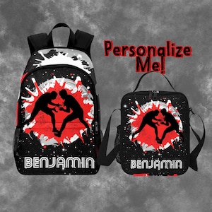 Sac à dos garçon pour lutteurs enfants, ensemble sac à dos de lutteur et boîte à lunch personnalisés, sac à dos nom pour commencer l'école, cadeaux de sacs de lutte