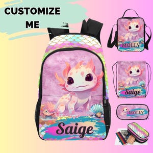 Custom Axolotyl Backpack for Toddlers, Customized Axolotl Bookbag for Children Starting Kindergarten, Customized School bags for Kids