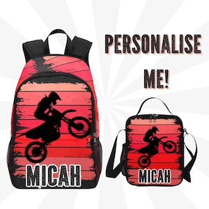 Boys ATV Backpack Personalized With Name, Customized School Bag for Dirt Bike Riders Kids Backpack Retro Style, Stylish Rucksack for Youth