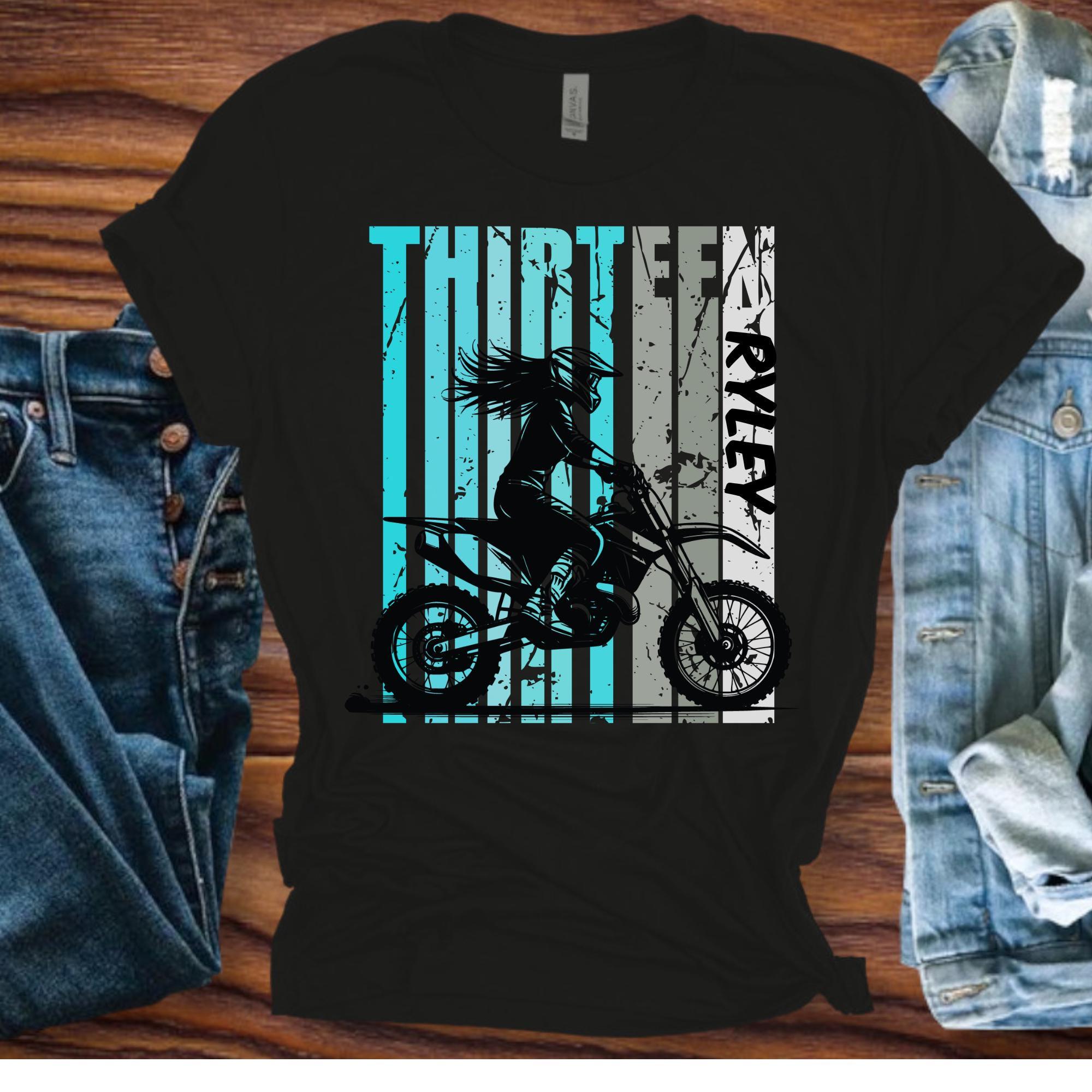 Girls Custom Dirt Bike 13th Birthday TShirt, Dirt Bike Teenager Girls Birthday Shirt With Name and Age, Girls Motocross Shirts for Bdays,