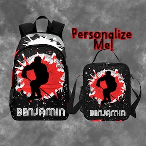 Sac à dos pour garçon pour hockey sur glace enfant, ensemble sac à dos de hockey personnalisé et boîte à lunch, sac à dos prénom pour la rentrée des classes, cadeaux sacs de hockey sur glace