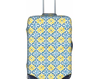 Fundas para maletas con diseño de azulejos italianos y estampado de limones.