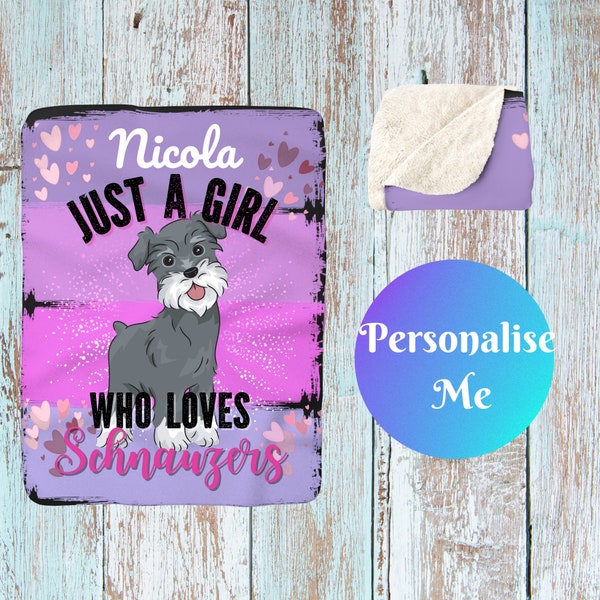 Just A Girl Who Loves Schnauzers Blanket, Personalized Blanket for Dog Lovers, Custom Throw for Bed for Dog Mom, Dog Bedding  for Bedroom