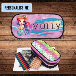 Étui à crayons personnalisé sirène pour fille, étui à crayons personnalisé pour la rentrée des classes de princesse en bas âge, sacs à dos assortis