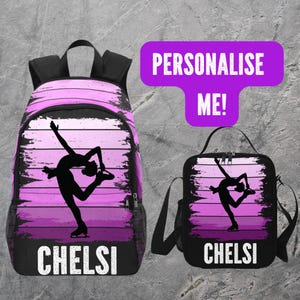 Sac à dos personnalisé pour patinage sur glace pour filles avec nom - Cartable pour patineurs artistiques, enfants, sac à dos pour jeunes